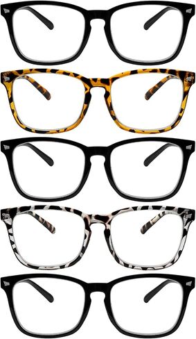 5 Pack Blue Light Blocking Reading Glasses Fashion Square Computer Readers for Women Men, Anti UV Ray Nerd Eyeglasses (5C A, 1.75) in Kuwait