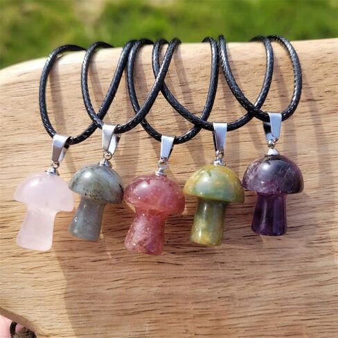 Dreuyet Mushroom Crystal Necklace Mushroom Pendant Necklace Natural Stone Crystal Pendant Necklace for Women Girls Christmas Valentine in Kuwait