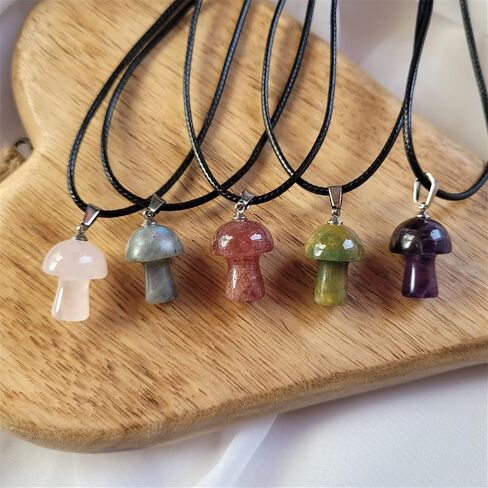 Dreuyet Mushroom Crystal Necklace Mushroom Pendant Necklace Natural Stone Crystal Pendant Necklace for Women Girls Christmas Valentine in Kuwait