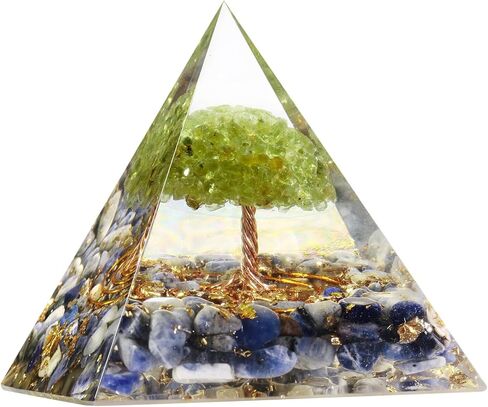 Yatming Orgone العقيق الكريستال الهرم مع شجرة الزبرجد الحياة، والأحجار المتداعية والأسلاك النحاسية مولد الطاقة لريكي شفاء شقرا موازنة التأمل ديكور المنزل in Kuwait