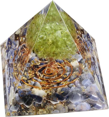 Yatming Orgone العقيق الكريستال الهرم مع شجرة الزبرجد الحياة، والأحجار المتداعية والأسلاك النحاسية مولد الطاقة لريكي شفاء شقرا موازنة التأمل ديكور المنزل in Kuwait