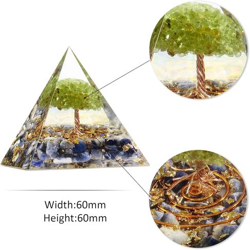 Yatming Orgone العقيق الكريستال الهرم مع شجرة الزبرجد الحياة، والأحجار المتداعية والأسلاك النحاسية مولد الطاقة لريكي شفاء شقرا موازنة التأمل ديكور المنزل in Kuwait