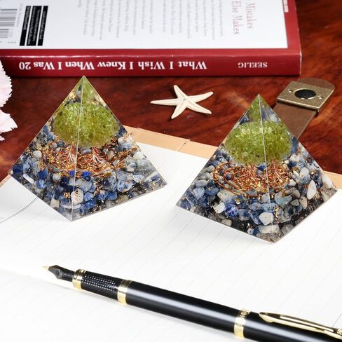 Yatming Orgone العقيق الكريستال الهرم مع شجرة الزبرجد الحياة، والأحجار المتداعية والأسلاك النحاسية مولد الطاقة لريكي شفاء شقرا موازنة التأمل ديكور المنزل in Kuwait