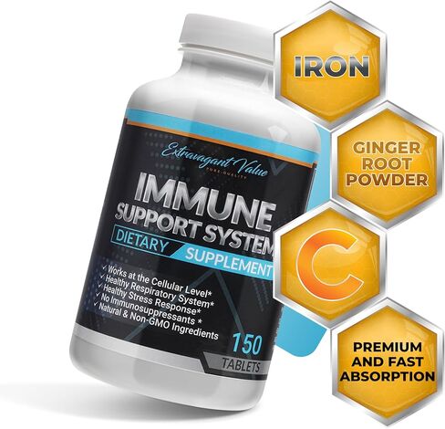Extravagant Value Iron Supplement for Women & Men 25mg for Anemia with Vitamin C 1000mg, Immune Support & Blood Builder Iron Tablets with Ginger Root Powder with Non- GMO Ingredients, 150 Tablets in Saudi Arabia