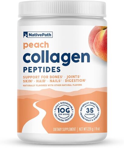 NativePath Collagen Peptides - الكولاجين المتحلل من النوع 1 و3. مسحوق بروتين Keto & Paleo Grass-Fed للشعر والبشرة والأظافر والعظام والمفاصل والهضم والمزيد - بدون غلوتين أو منتجات ألبان (خوخ، 228 جم) in Kuwait