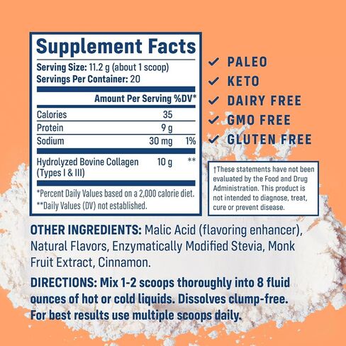 NativePath Collagen Peptides - الكولاجين المتحلل من النوع 1 و3. مسحوق بروتين Keto & Paleo Grass-Fed للشعر والبشرة والأظافر والعظام والمفاصل والهضم والمزيد - بدون غلوتين أو منتجات ألبان (خوخ، 228 جم) in Kuwait