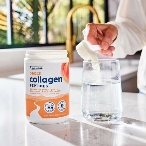 NativePath Collagen Peptides - الكولاجين المتحلل من النوع 1 و3. مسحوق بروتين Keto & Paleo Grass-Fed للشعر والبشرة والأظافر والعظام والمفاصل والهضم والمزيد - بدون غلوتين أو منتجات ألبان (خوخ، 228 جم) in Kuwait