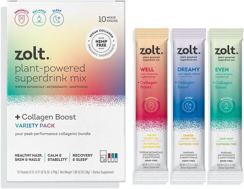 زولت مزيج المشروبات الفائقة المعزز بالنباتات + مجموعة متنوعة من الكولاجين المعزز، نكهات متنوعة، 10 عبوات in Kuwait
