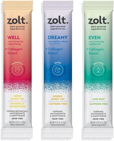 زولت مزيج المشروبات الفائقة المعزز بالنباتات + مجموعة متنوعة من الكولاجين المعزز، نكهات متنوعة، 10 عبوات in Kuwait