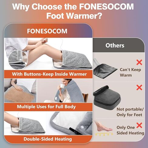 جهاز تدفئة القدمين الكهربائي من فونسو، وسادة تسخين سريعة 2 في 1 لتخفيف آلام القدمين والظهر واليد، كبيرة جدًا للرقبة والكتف، إيقاف تلقائي، 6 مستويات حرارة وإعدادات مؤقت قابلة للغسل in Kuwait