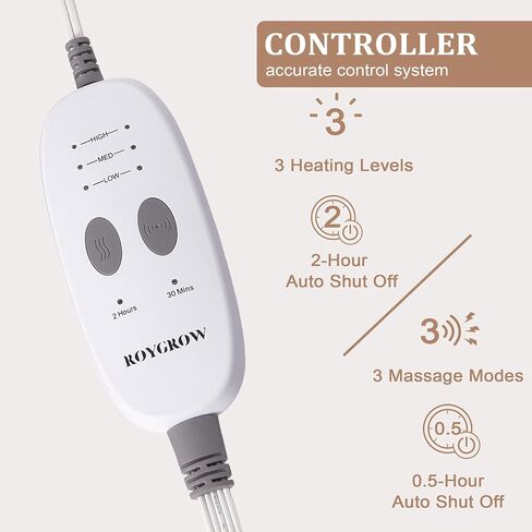 وسادة تسخين مرجحة من ROYGROW مع مدلك، 3 مستويات تسخين و3 أنواع للتدليك، وسادة تسخين كهربائية لتخفيف آلام الكتف والرقبة الخلفية مع اهتزاز التدليك، 30.48 سم × 60.96 سم، 5 أرطال in Kuwait