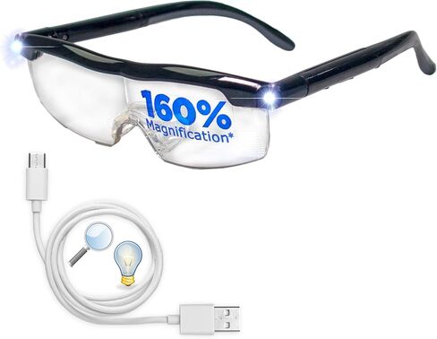 نظارات مكبرة باضاءة LED لتعزيز البصر - نظارات تكبير 160% قابلة لاعادة الشحن بمنفذ USB للقراءة والحرف اليدوية والمشاريع التي تصنعها بنفسك in Kuwait