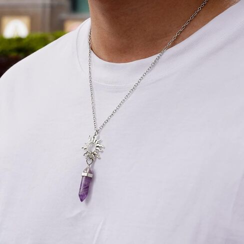 POZANKI 2 PCS BFF Healing Crystal Amethyst and Rose Quartz Point Pendant Chakra Necklaces, Sun and Moon Matching Necklace for Couples Best Friend Boyfriend Girlfriend Gift in Kuwait