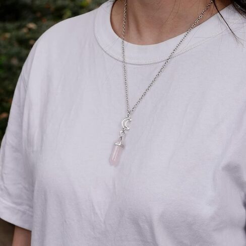 POZANKI 2 PCS BFF Healing Crystal Amethyst and Rose Quartz Point Pendant Chakra Necklaces, Sun and Moon Matching Necklace for Couples Best Friend Boyfriend Girlfriend Gift in Kuwait