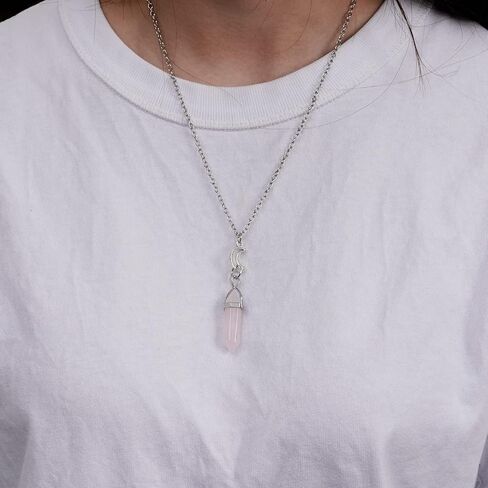 POZANKI 2 PCS BFF Healing Crystal Amethyst and Rose Quartz Point Pendant Chakra Necklaces, Sun and Moon Matching Necklace for Couples Best Friend Boyfriend Girlfriend Gift in Kuwait