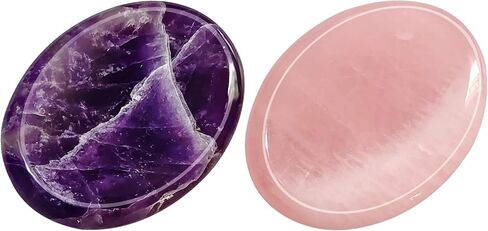 Set of 2pcs Worry Stone for Anxiety Pocket Thumb Palm Gemstone Natural Chakra Reiki Healing Crystals for Energy Yoga (Amethyst and Rose Quartz) in Kuwait