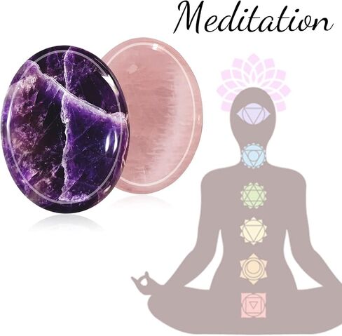 Set of 2pcs Worry Stone for Anxiety Pocket Thumb Palm Gemstone Natural Chakra Reiki Healing Crystals for Energy Yoga (Amethyst and Rose Quartz) in Kuwait