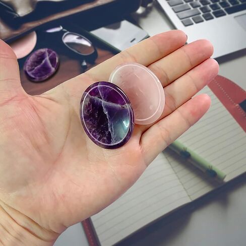 Set of 2pcs Worry Stone for Anxiety Pocket Thumb Palm Gemstone Natural Chakra Reiki Healing Crystals for Energy Yoga (Amethyst and Rose Quartz) in Kuwait