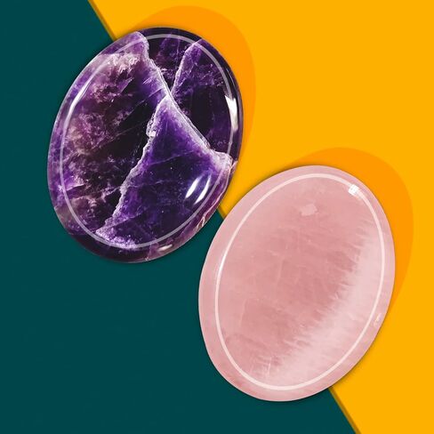 Set of 2pcs Worry Stone for Anxiety Pocket Thumb Palm Gemstone Natural Chakra Reiki Healing Crystals for Energy Yoga (Amethyst and Rose Quartz) in Kuwait