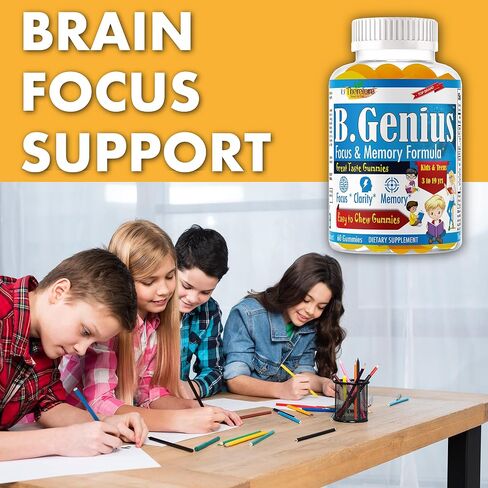 مكمل B.Genius لتعزيز الدماغ وفيتامينات الذاكرة للأطفال والمراهقين | قوة فائقة لتركيز الدماغ والذاكرة والتعلم والدقة مع أوميغا 3 وEPA/DHA - 60 علكة لذيذة قابلة للمضغ in Saudi Arabia
