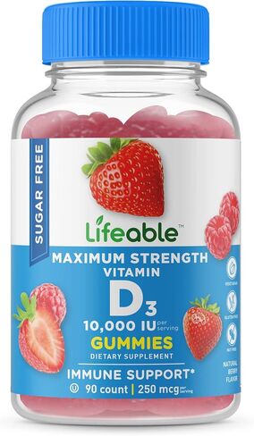 Lifeable Sugar Free Vitamin D 5000 IU - Great Tasting Natural Flavor Gummy Supplement - Gluten Free Vegetarian GMO-Free Chewable - for Immune Support and Bone Health - for Adults - 90 Gummies in Kuwait