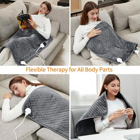 وسادة تسخين، وسادة حرارية كهربائية مقاس 81.28 سم × 60.96 سم للظهر والرقبة وآلام الكتف، تسخين سريع 6 مستويات لدرجة الحرارة، 4 أوضاع مؤقت، إيقاف تلقائي، فائقة النعومة وقابلة للغسل في الغسالة (K9004-13A*) in Kuwait