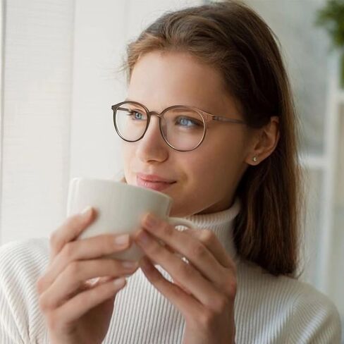 Blue Light Glasses, Women and Men Computer Glasses, Anti-Glare/Anti-UV/Relieve Eye Strain/Minimize Headache/Improve Night Sleep, Lightweight TR90 Round Black Eyeglasses in Kuwait