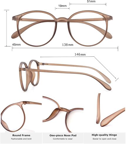 Blue Light Glasses, Women and Men Computer Glasses, Anti-Glare/Anti-UV/Relieve Eye Strain/Minimize Headache/Improve Night Sleep, Lightweight TR90 Round Black Eyeglasses in Kuwait