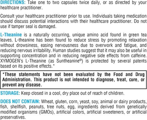 XYMOGEN L-Theanine - Patented Suntheanine L theanine 400mg Per Serving - Amino Acid Supplement to Support Calm + Relaxation without Drowsiness, Liver Health (60 Capsules) in Kuwait