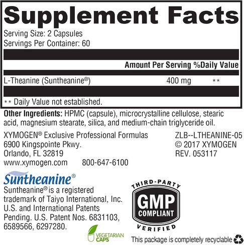 XYMOGEN L-Theanine - Patented Suntheanine L theanine 400mg Per Serving - Amino Acid Supplement to Support Calm + Relaxation without Drowsiness, Liver Health (60 Capsules) in Kuwait