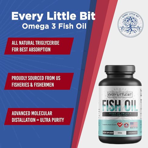 مكمل زيت السمك أوميغا 3 ELB مع EPA طبيعي بالكامل + DHA + DPA | مستدامة المصدر من البرية التي تم صيدها منهادن | يدعم صحة الدماغ والقلب | خالي من التجشؤ، غير معدل وراثيًا (120 كبسولة) in Kuwait