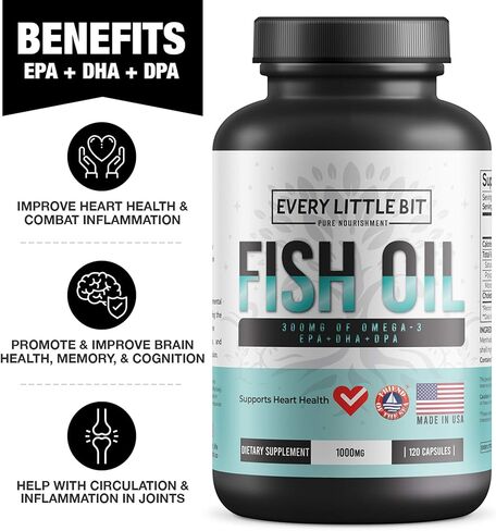 مكمل زيت السمك أوميغا 3 ELB مع EPA طبيعي بالكامل + DHA + DPA | مستدامة المصدر من البرية التي تم صيدها منهادن | يدعم صحة الدماغ والقلب | خالي من التجشؤ، غير معدل وراثيًا (120 كبسولة) in Kuwait