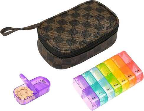 منظم حبوب منع الحمل الأسبوعي من ستارفا لاب مع علبة حبوب الدواء مرتين في اليوم، 7 أيام صباحًا/مساءًا، علبة حبوب منع الحمل المحمولة للسفر مع حقيبة تخزين لحمل الفيتامينات والمكملات الغذائية والأدوية وزيوت السمك (أحمر) in Kuwait