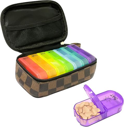 منظم حبوب منع الحمل الأسبوعي من ستارفا لاب مع علبة حبوب الدواء مرتين في اليوم، 7 أيام صباحًا/مساءًا، علبة حبوب منع الحمل المحمولة للسفر مع حقيبة تخزين لحمل الفيتامينات والمكملات الغذائية والأدوية وزيوت السمك (أحمر) in Kuwait