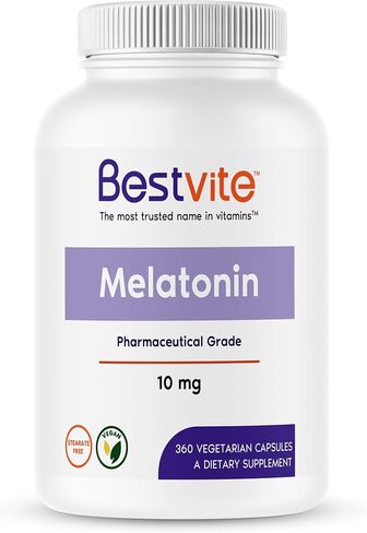 BESTVITE Melatonin 10 mg - 360 Veg Caps - No Stearates - No Sucralose, No Dextrose, No Silicon Dioxide, No Mannitol - Vegan - Non-GMO - Gluten-Free - Sleep Aid to Support Rest & Wake Cycles in Saudi Arabia