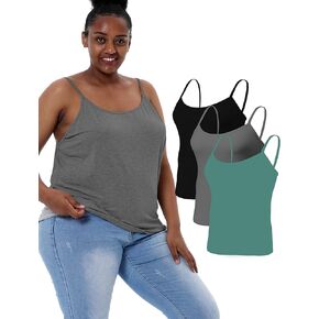 VIKIDEER Adjustable Camisole for Women Plus Size Cami Basic Tank Tops Undershirt Spaghetti Strap 3-Pack