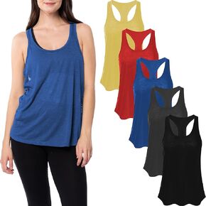 Sexy Basics Womens Racer Back Tanks | Ultra Soft Cotton Rayon Stretch Athletic Tanks -5 Pack