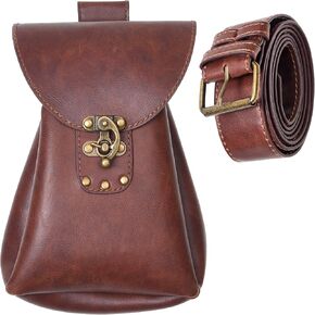 Eco-Fused Medieval PU Leather Belt and Pouch - Renaissance Waist Belt and Dice Bag - Vintage Costume Accessories for Cosplay, LARP, Ren Faire - Viking Pirate Belt and Purse for Men and Women