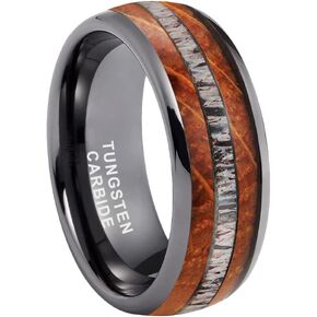 TUTISS 8mm Silver/Black/Gunmetal Tungsten Rings for Men Women Wedding Bands Natural Whisky Barrel Wood Deer Antler Inlay Domed Polished Comfort Fit in Kuwait