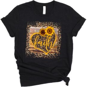 الحب في الإيمان | الإيمان الفهد عباد الشمس | تي شيرت جرافيك مسيحي | قميص الملابس الإيمانية | أسود | للجنسين in Kuwait