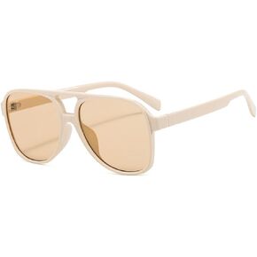 نظارات شمسية IKUVNA Vintage Aviator للنساء والرجال في السبعينيات نظارات ريترو كبيرة الحجم بظلال عدسات صفراء