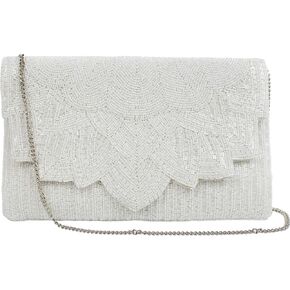 Evening Bag White Flower Scallop Pearl Clutch Bag, Bride Clutch, Hand Beaded Bride Purse, White Purses for Women, Gifts for Engagement, Bridal Shower, Gifts, Bride Purse for Bachelorette Party in Kuwait