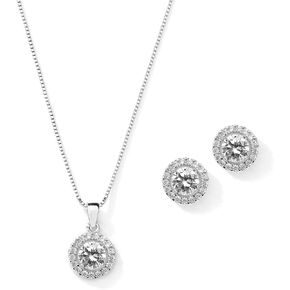 Mariell Bridal Wedding Necklace Set, Cubic Zirconia Pendant Necklace and Stud Earring, Bridal Jewelry Set