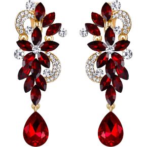 BriLove Women's Bohemian Boho Crystal Flower Wedding Bridal Chandelier Teardrop Bling Clip-On Dangle Earrings