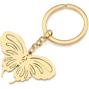 RAIDIN Stainless Steel Gold Silver Plated Cute Butterfly Keychains Keyring for Women Girls Car Purse Keys Accessories