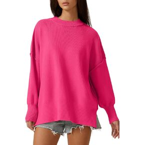 QINSEN Womens Mock Neck Long Sleeve Pullover Drop Shoulder Side Slit Street Tunic Sweater