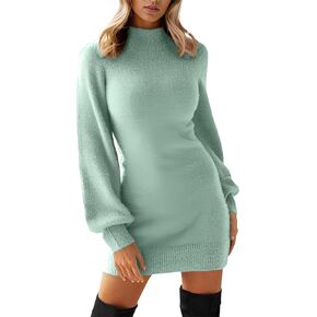 GRECERELLE Women's Mock Neck Ribbed Long Sleeve Bodycon Pullover Cute Mini Sweater Dress
