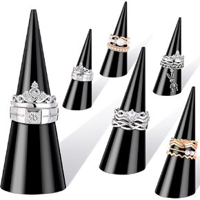 Clear Acrylic Crystal Ring Holder Acrylic Ring Display Jewelry Holder Wedding Ring Display Cone Support Holder Single Finger Rings Showcase Stand for Jewelry (Black, Transparent, White,6 Pieces)