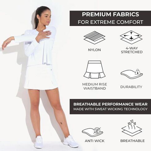 تنورة Dona Jo Official JoJo النسائية - تنورة تنس مطوية مع شورت وجيوب عميقة، ملابس رياضية in Kuwait