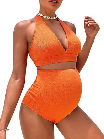 MakeMeChic Women's 2 Piece Swimsuit Solid Tie Back Halter High Waisted Bikini Set Bathing Suits in Saudi Arabia
